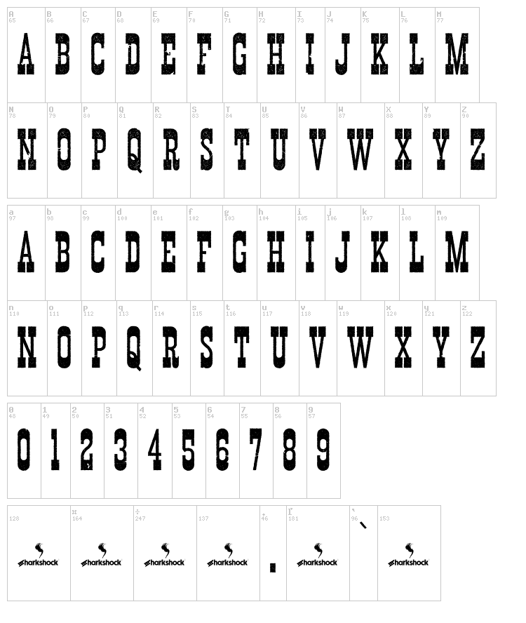 Durango Western font map